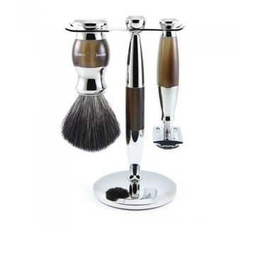 Edwin Jagger Set Safety razor, shaving brush synthetic fibre and stand horn