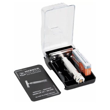 Merkur SAFETY RAZOR 34S, silver−plated (10μm), in plastic box with 10 blades