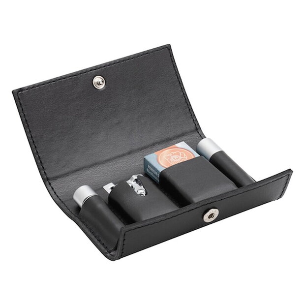 Merkur TRAVEL RAZOR 46C, HANDLE ALUMATT IN BLACK LEATHER CASE WITH A PACK OF BLADES 