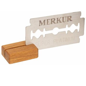 Merkur decorative razor blade, 150 x 77 mm, stainless steel with 1 wooden stand
