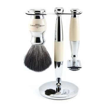 Edwin Jagger Set Safety razor, shaving brush synthetic fibre and stand ivory